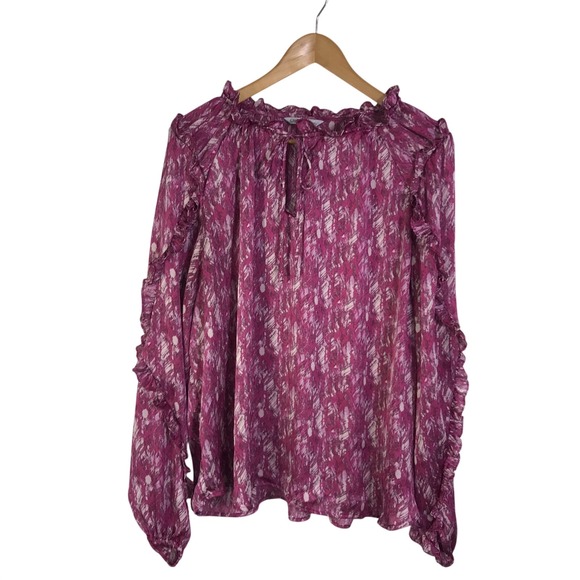 Ophelia Roe Tops - Ophelia Roe Blouse Women's XL Long Sleeve Pink Ruffle Sheer Business Casual Work